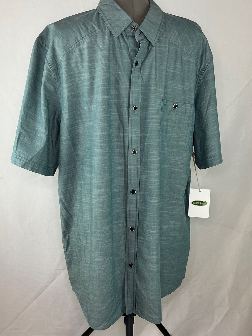 Men's Short-Sleeve Bamboo Button-Down Shirt in Teal by CARiLOHA